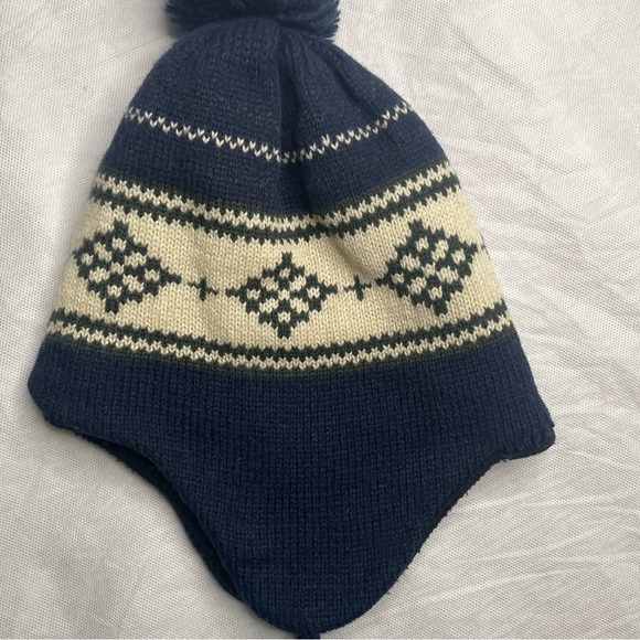 VTG American Eagle Knit Toboggan Beanie Hat One Size Wool Blend Pom Pom Poof - Picture 2 of 11